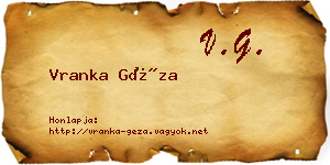 Vranka Géza névjegykártya